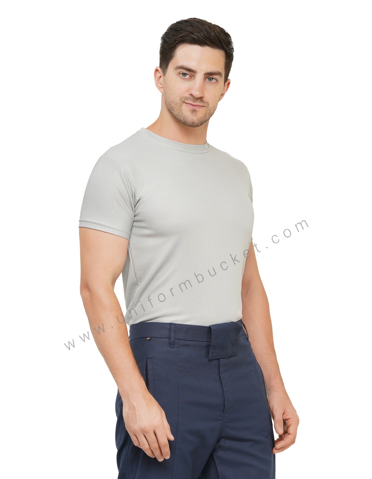 LIGHT GREY ROUND NECK POLO T-SHIRT thumbnail 4